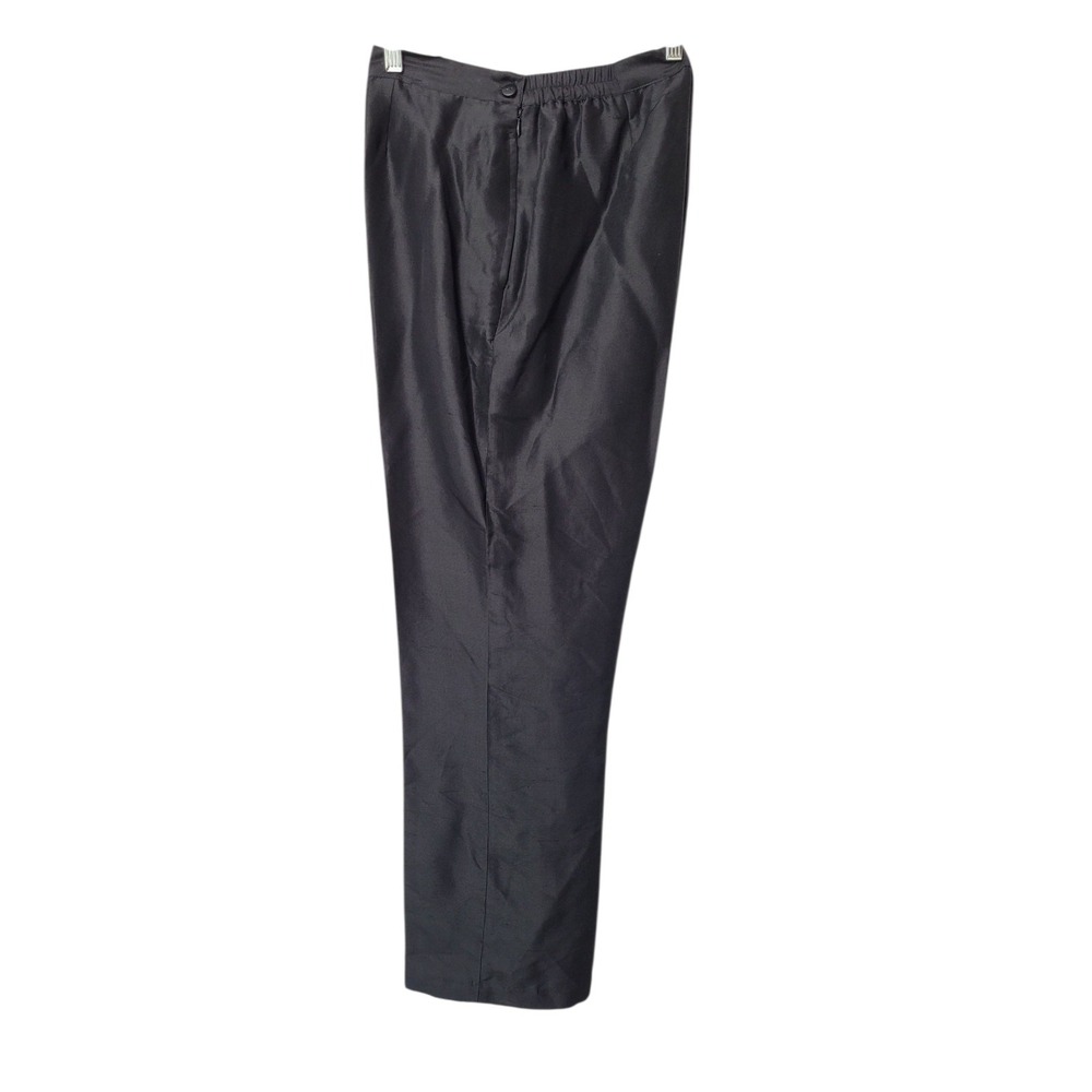Vintage 90s Black Silk High Rise Baggy Trouser Pants Large Zip Pockets